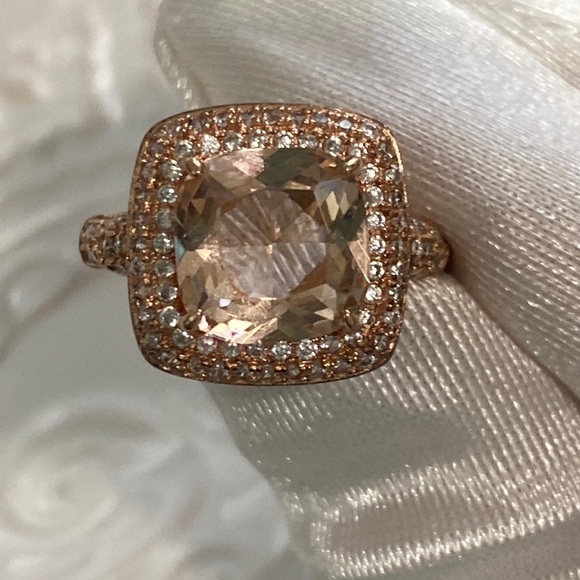 Morganite Diamond Cushion Cut Sterling Silver 14k Rose Gold Ring 4Ct Christmas - Picture 3 of 17